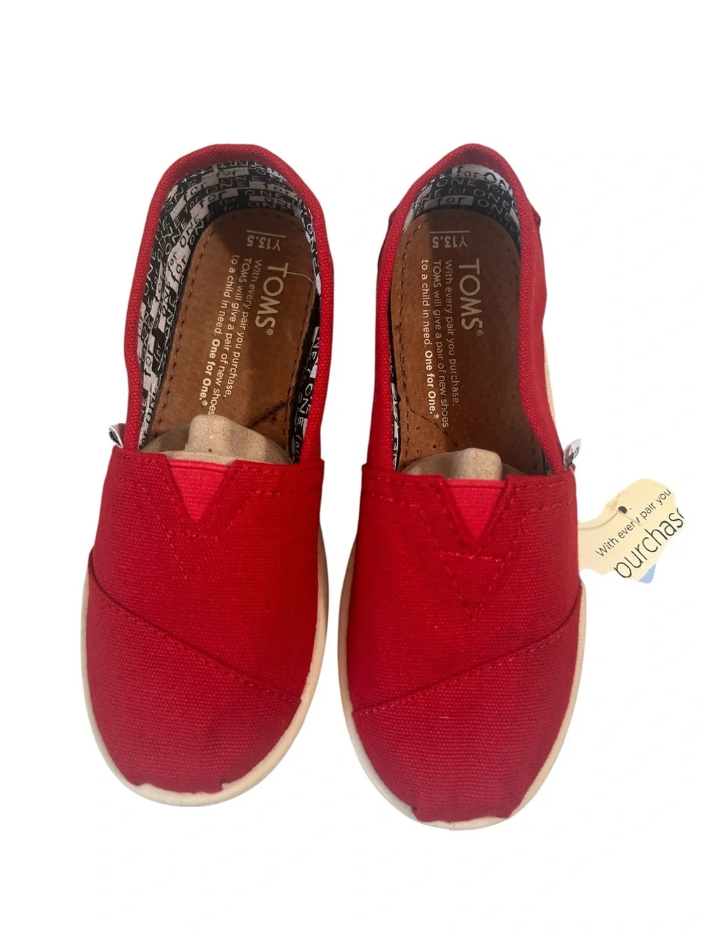 TOMS Classics Kids Red Canvas Slip-On Shoe Size 13.5 Youth